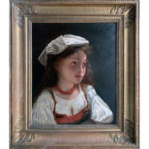 Portrait jeune fille signé H Viger (1819/1879)  huile sur toile ancienne encadrée
