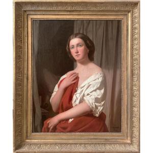 Jules De Vignon – Portrait Of A Young Woman, 1858 – Oil On Canvas, 19th-century French Painting