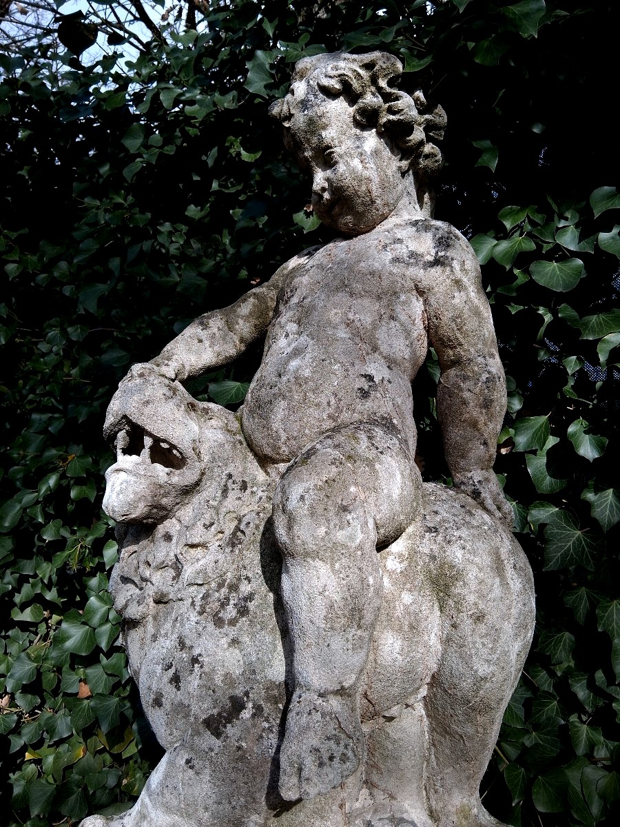 Statue putto au lion-photo-2