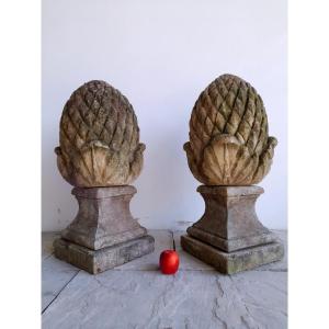 Pair Of Stone Pine Cones