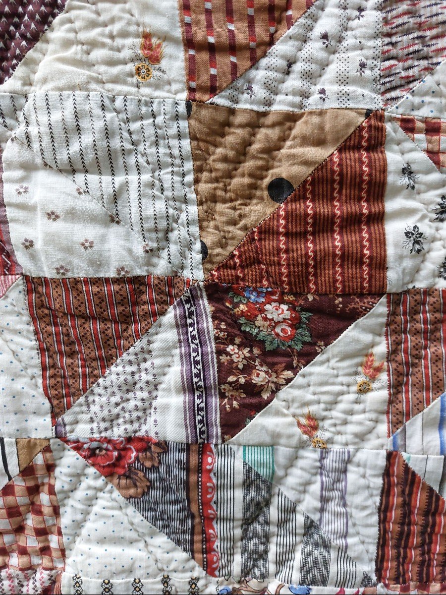 Courte Pointe Milieu XIXe Jaune Safran Et Patchwork -photo-3