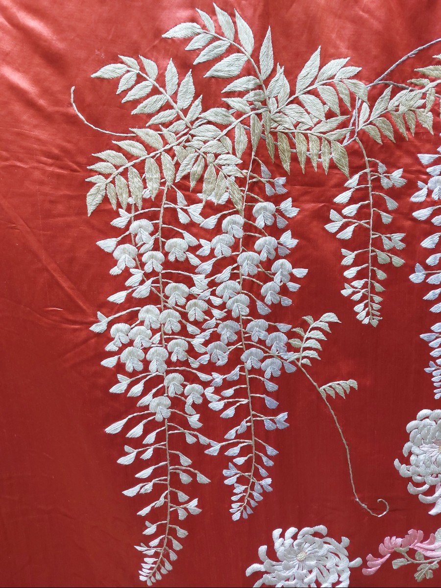 Panneau En Soie Brodée Vers 1900 Travail Indochinois -photo-3