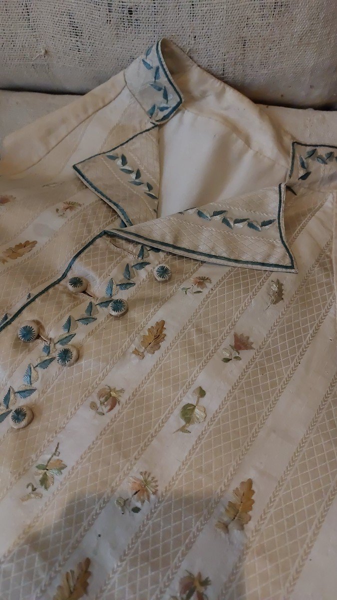 18th Century Vest In Directoire Embroidered Silk -photo-1