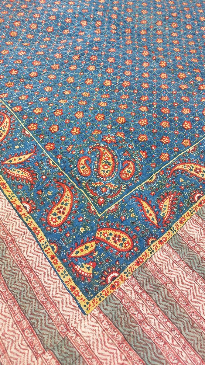 Courtepointe époque XIXe Foulard Indigo 