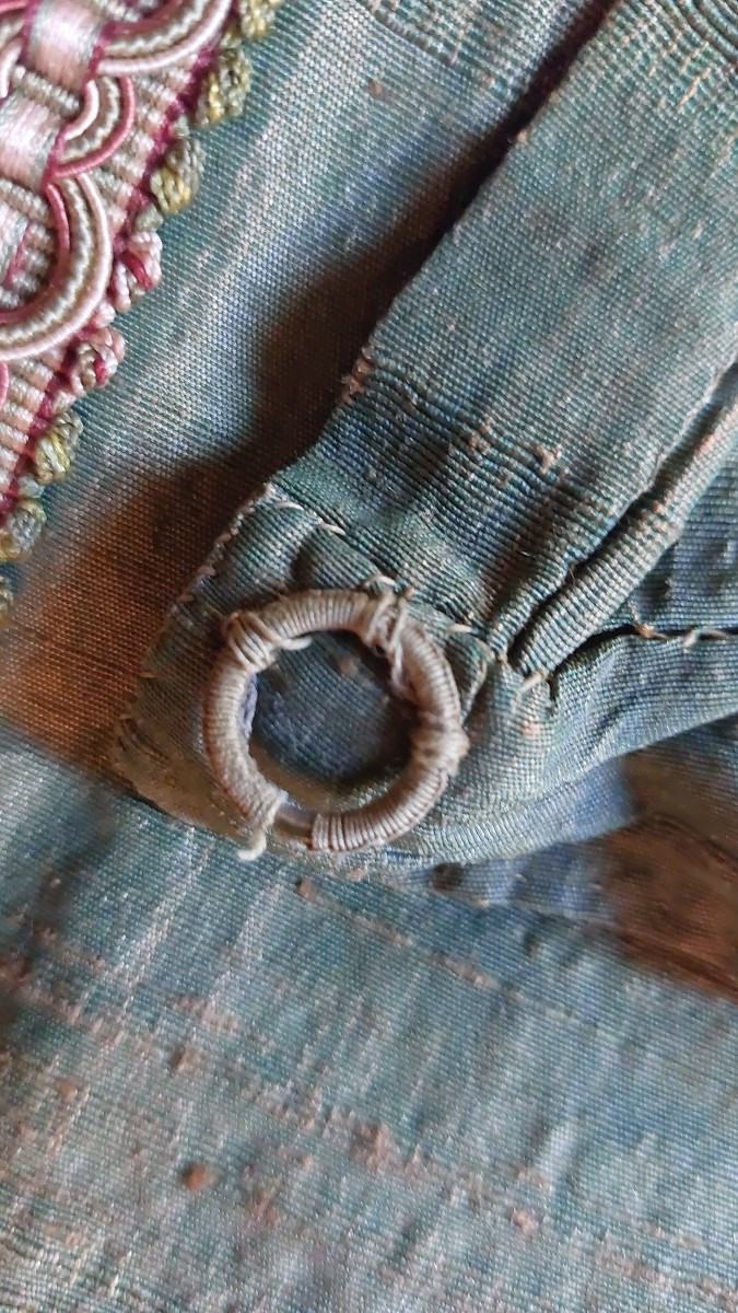 Paire de rideaux en soie vert bronze circa 1840-photo-2