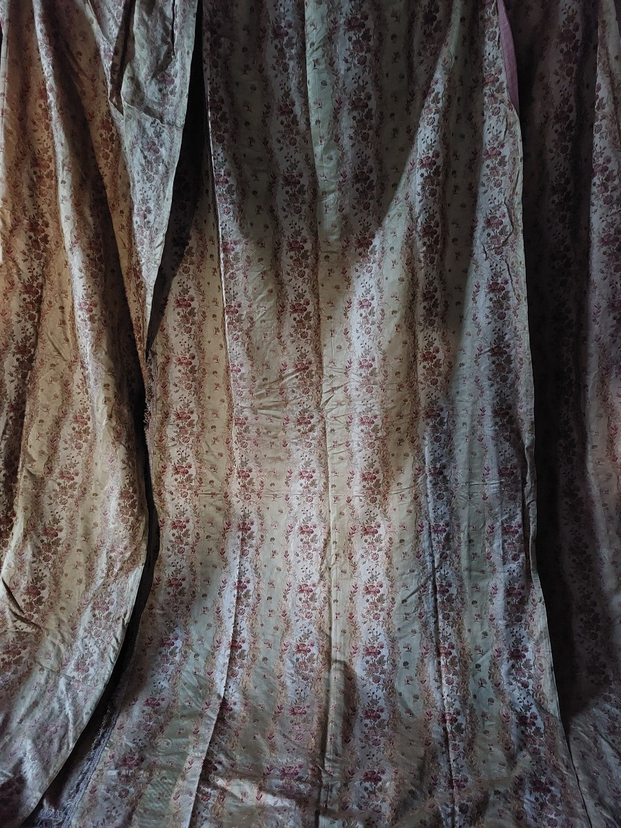 Rideaux en soie brochée XIXe 5 pièces -photo-1