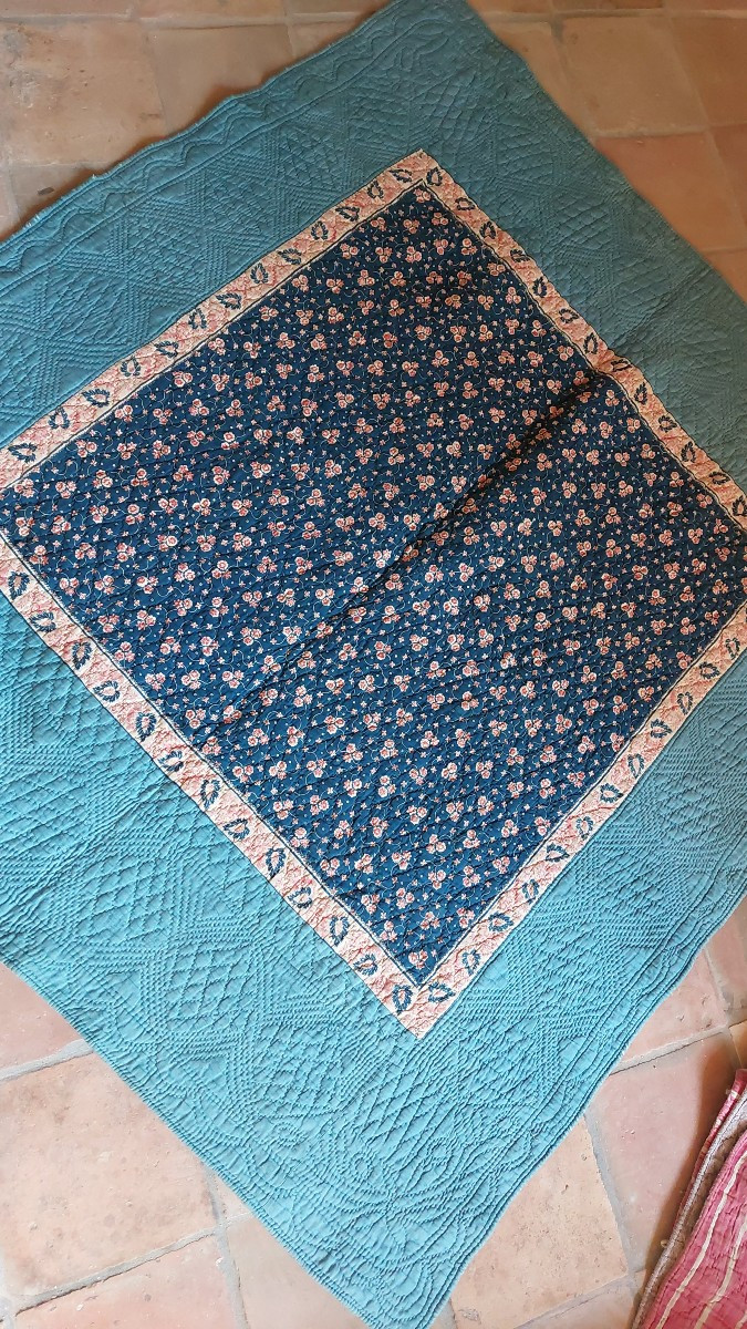 Courtepointe foulard début XIXe bleue-photo-2