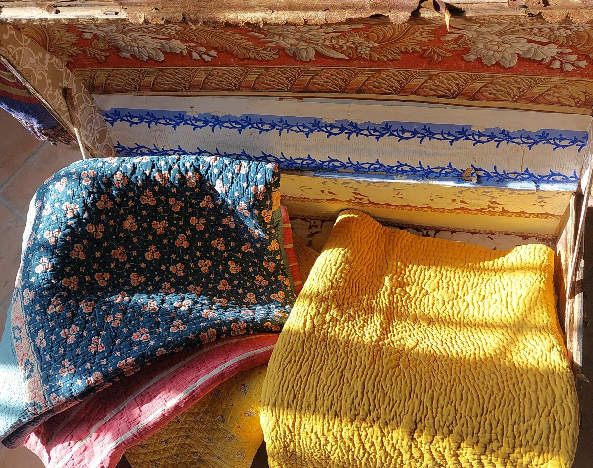 Courtepointe foulard début XIXe bleue-photo-1