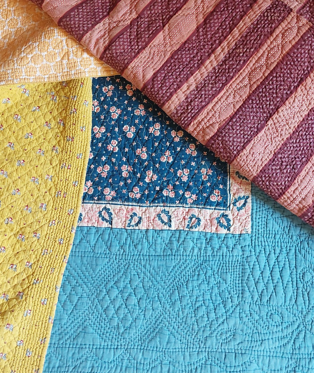 Courtepointe foulard début XIXe bleue