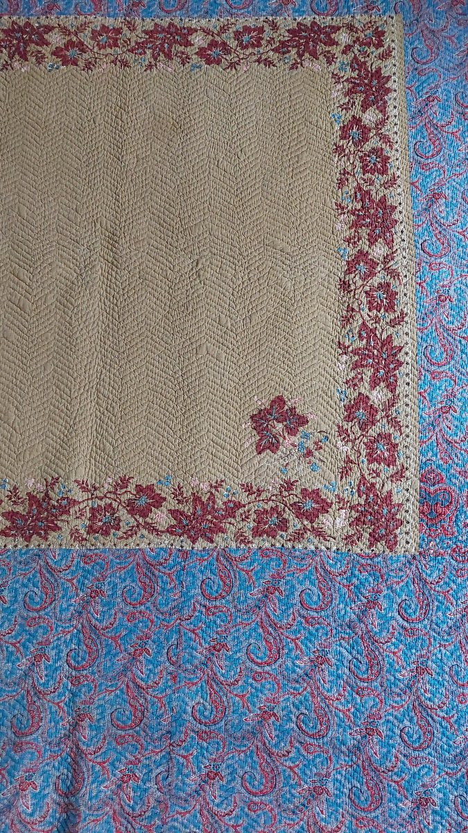 Grande couverture piquée d'époque XIXe -photo-4