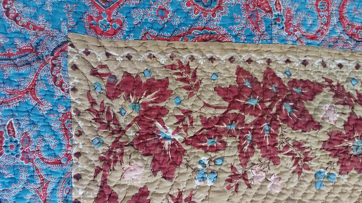Grande couverture piquée d'époque XIXe -photo-3