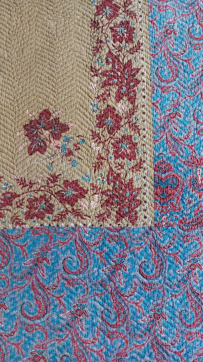 Grande couverture piquée d'époque XIXe 