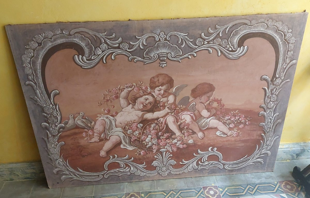 Paire de toile peinte style XVIIIe époque XIXe -photo-3