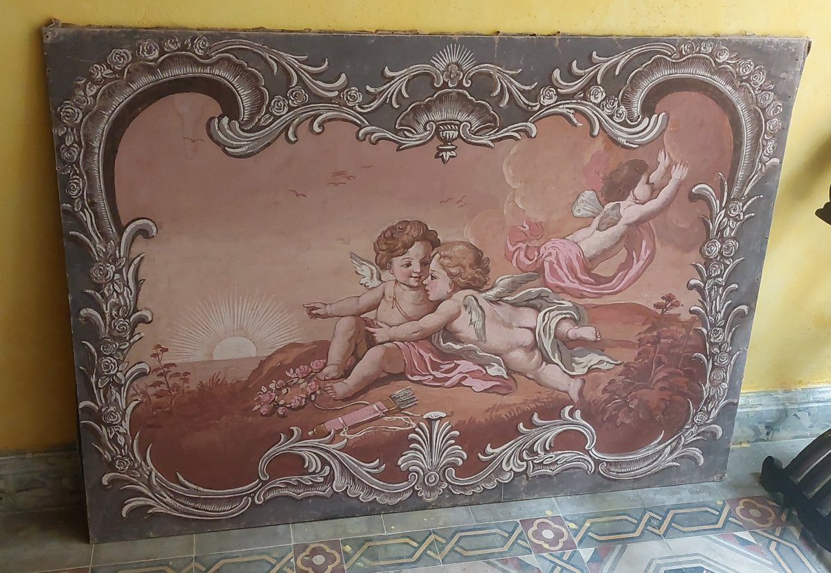 Paire de toile peinte style XVIIIe époque XIXe -photo-4