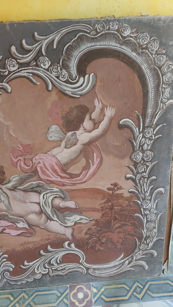 Paire de toile peinte style XVIIIe époque XIXe -photo-1