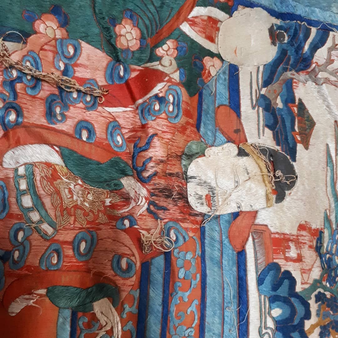 Grand Panneau Mural Soie Brodée Chine 19e-photo-5