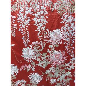 Embroidered Silk Panel Circa 1900 Indochinese Work