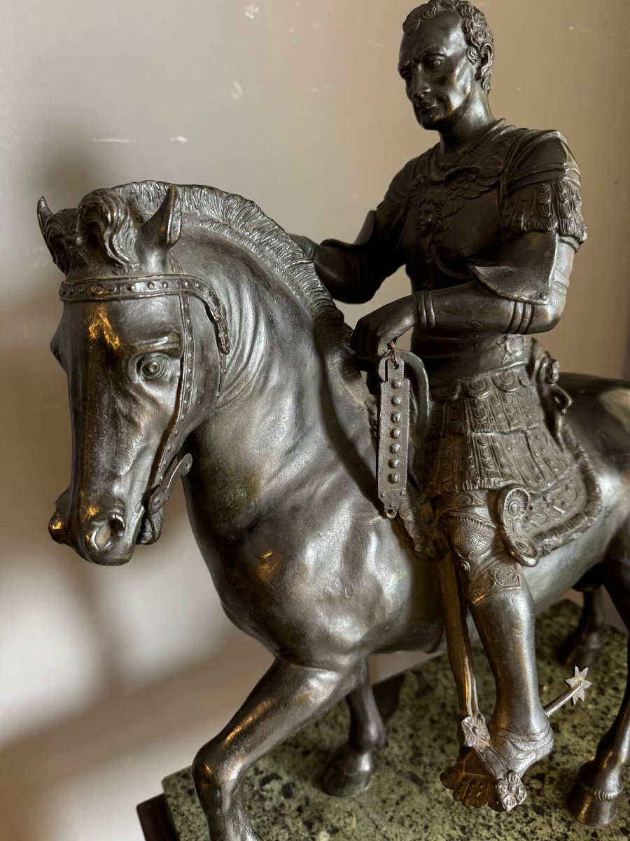 A Pair Of Bronze Mounted Soldiers On A Marble Base And Wooden Support.-photo-4
