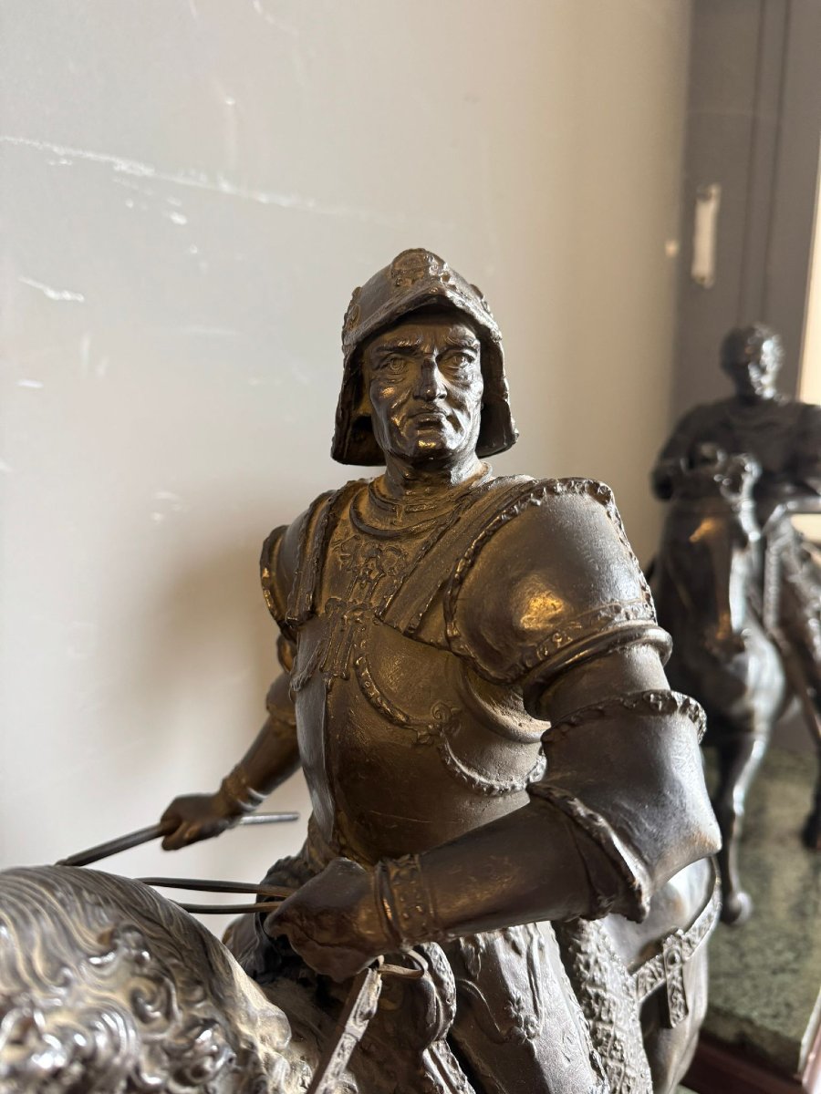 A Pair Of Bronze Mounted Soldiers On A Marble Base And Wooden Support.-photo-5