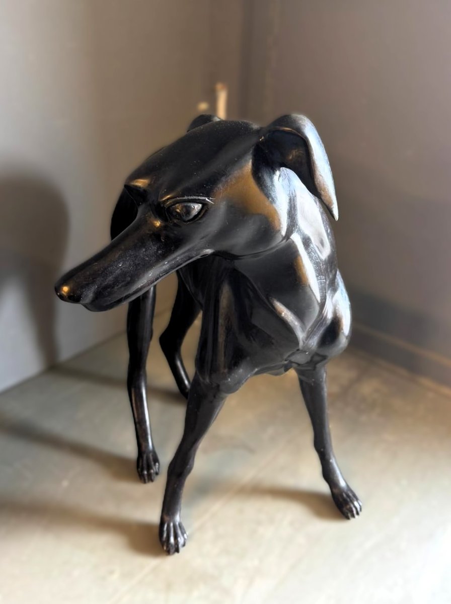 Paire De Sculptures En Bronze Représentant Des Lévriers-photo-1