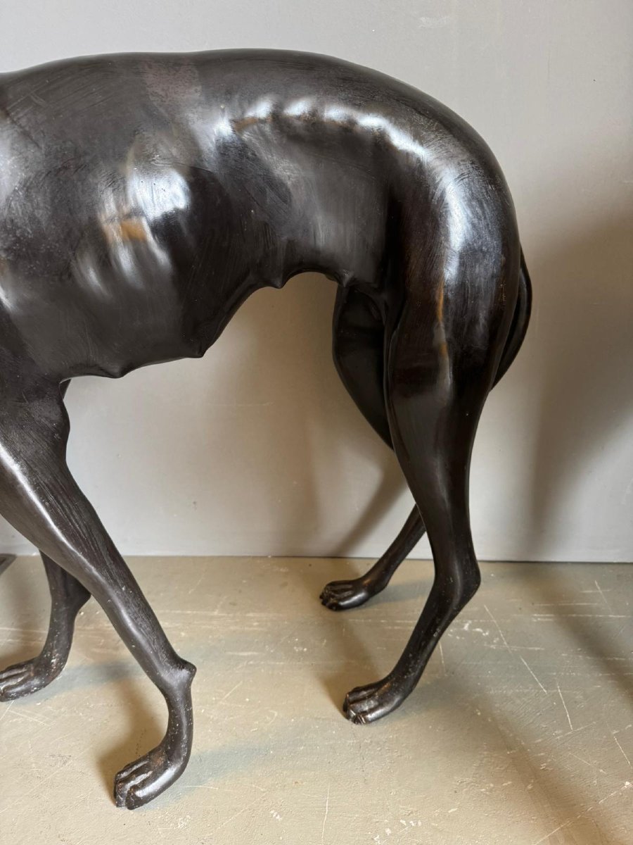 Paire De Sculptures En Bronze Représentant Des Lévriers-photo-7