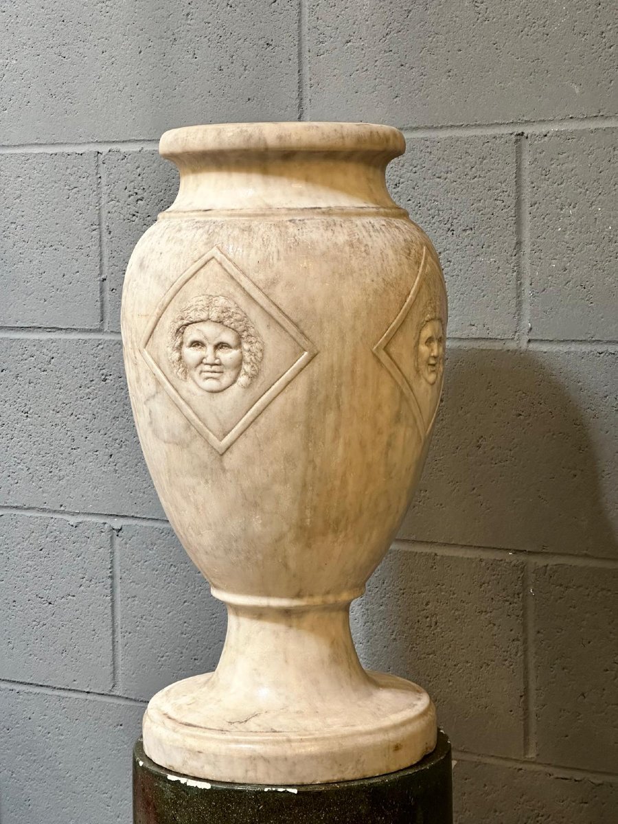 Pair Of White Carrara Marble Vases-photo-2
