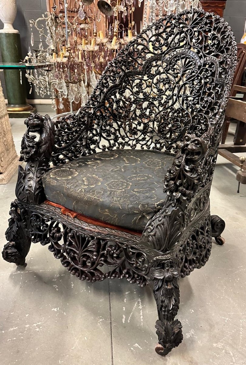 Chaise ajourée anglo-indienne du XIXe siècle-photo-1