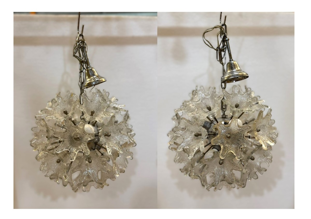 Paire de lustres en verre Sputnik