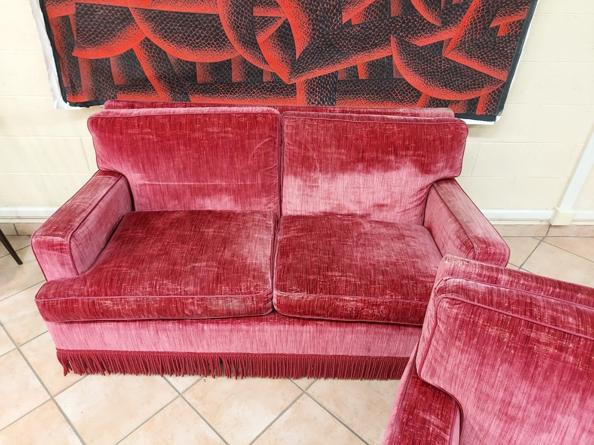 Pair Of Purple Velvet Two-seater Sofas-photo-3