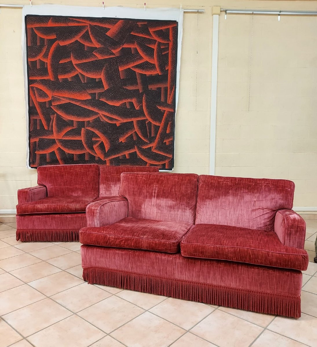 Pair Of Purple Velvet Two-seater Sofas-photo-4