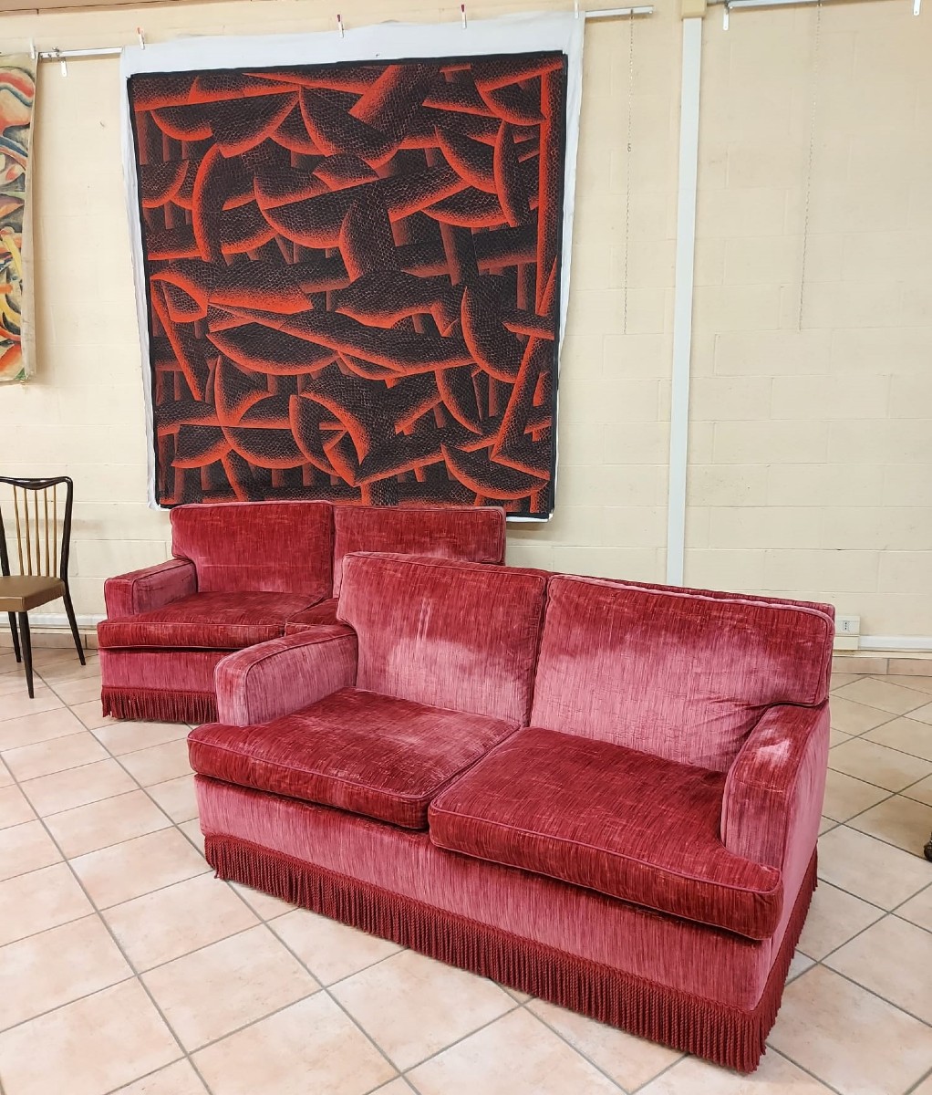 Pair Of Purple Velvet Two-seater Sofas