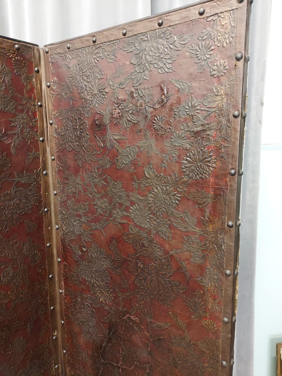 Paravent en cuir à 4 panneaux-photo-3