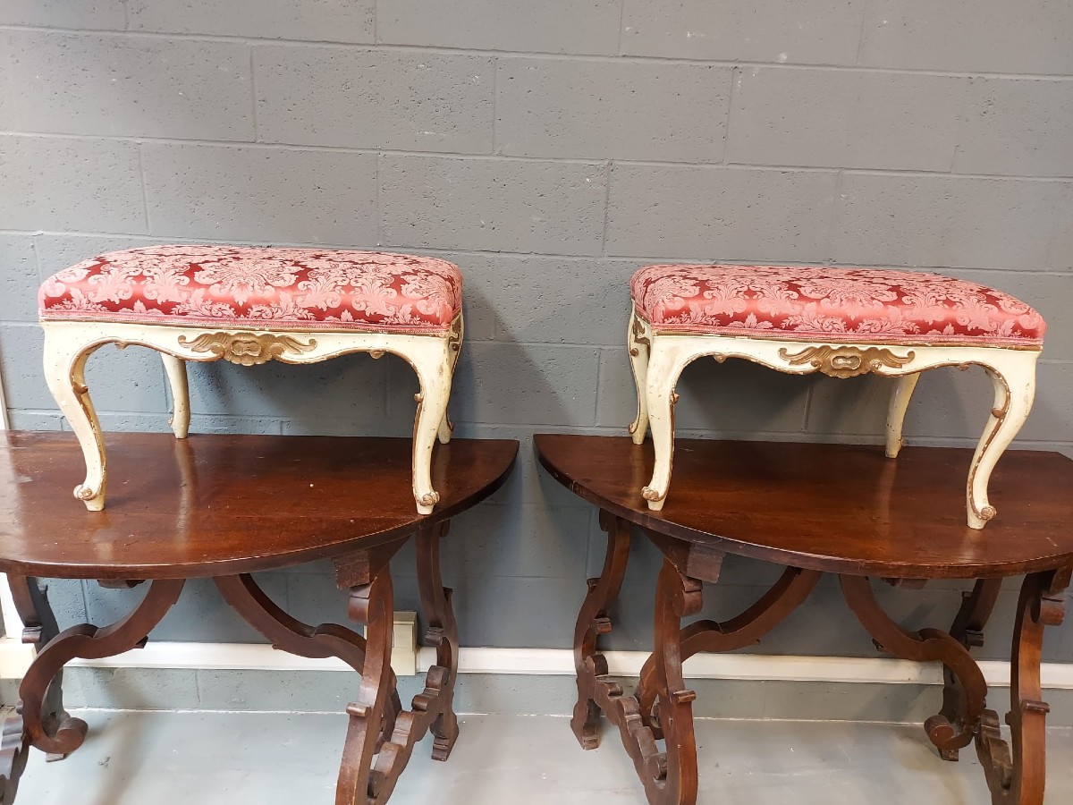 Pair Of Lacquered And Gilded Marche Stools