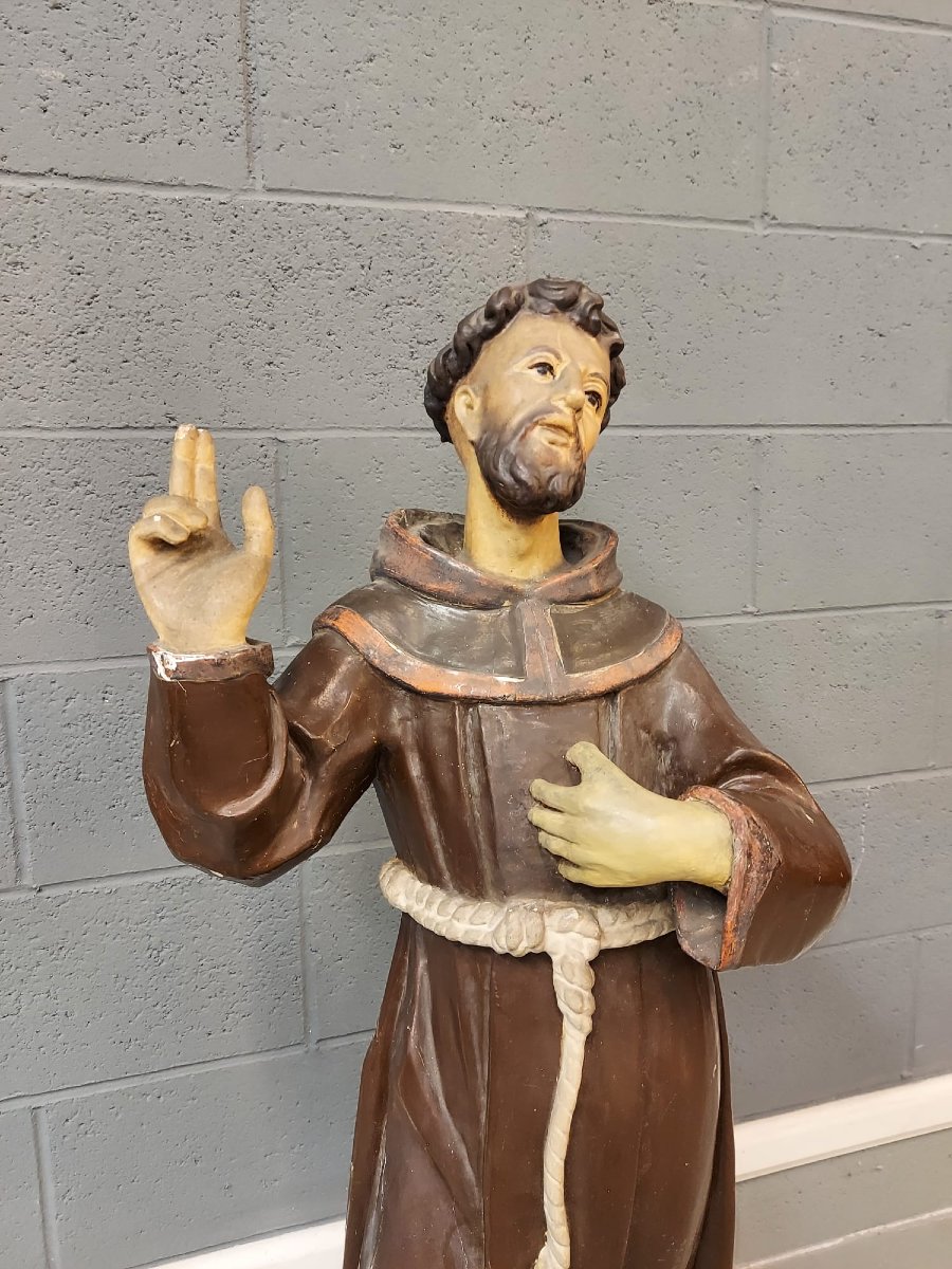 Polychrome Wooden Sculpture, Saint Francis-photo-4