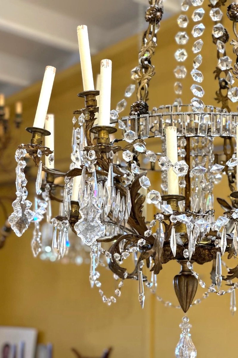 Lustre en bronze doré et cristal-photo-2