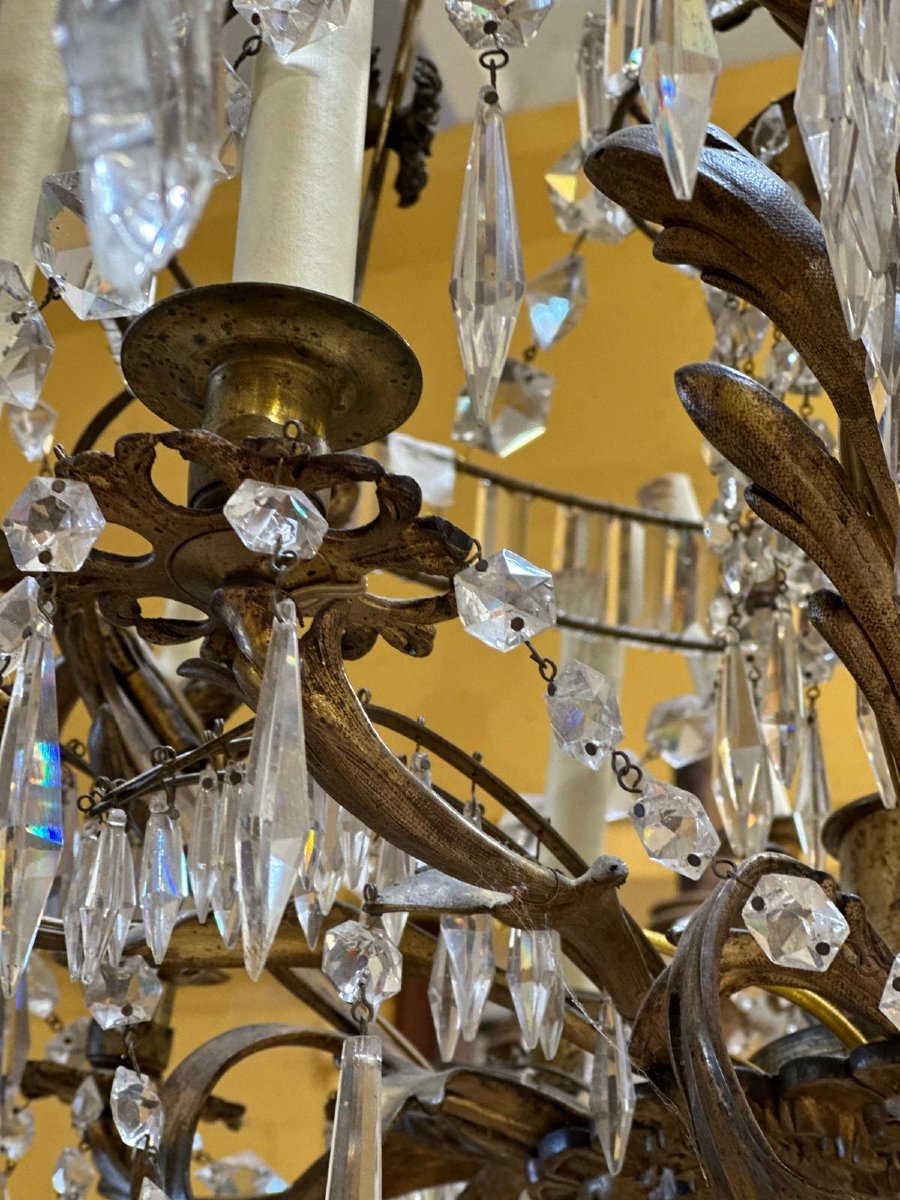 Lustre en bronze doré et cristal-photo-4