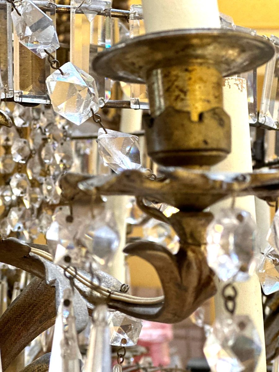 Lustre en bronze doré et cristal-photo-1