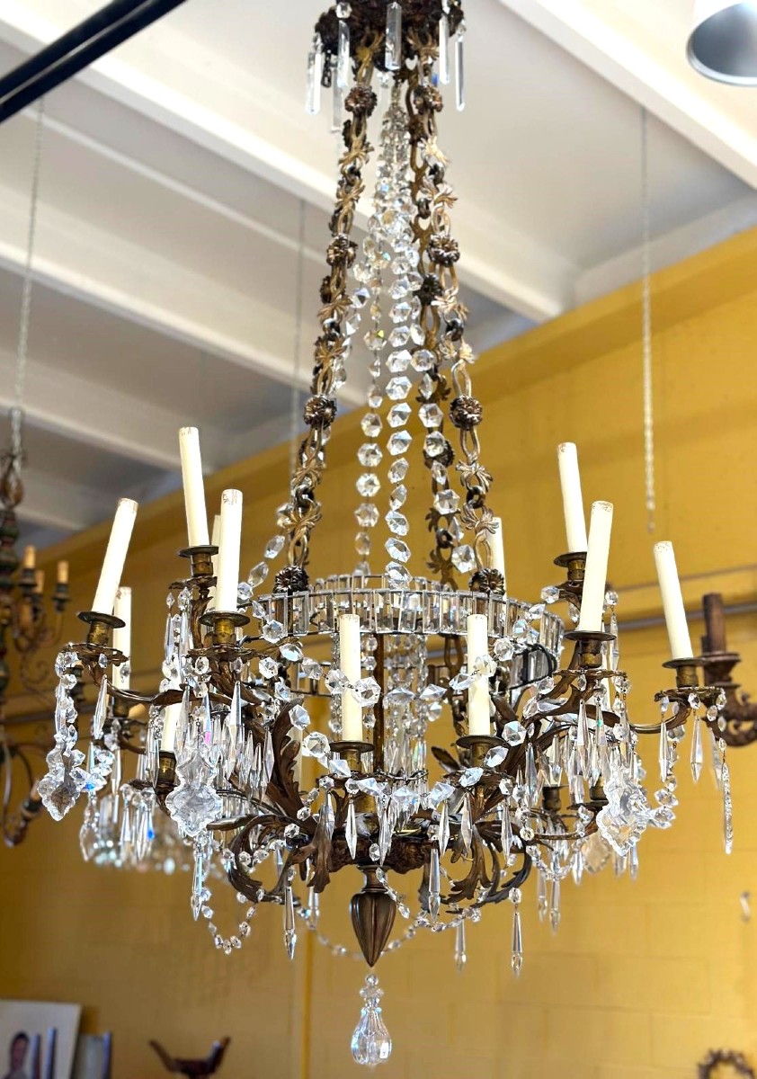 Lustre en bronze doré et cristal