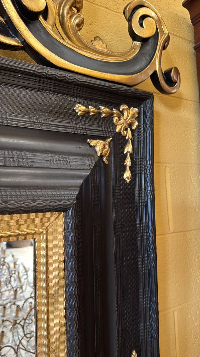 Miroir en bois ébénisé et doré Rome, XVIIe siècle-photo-1