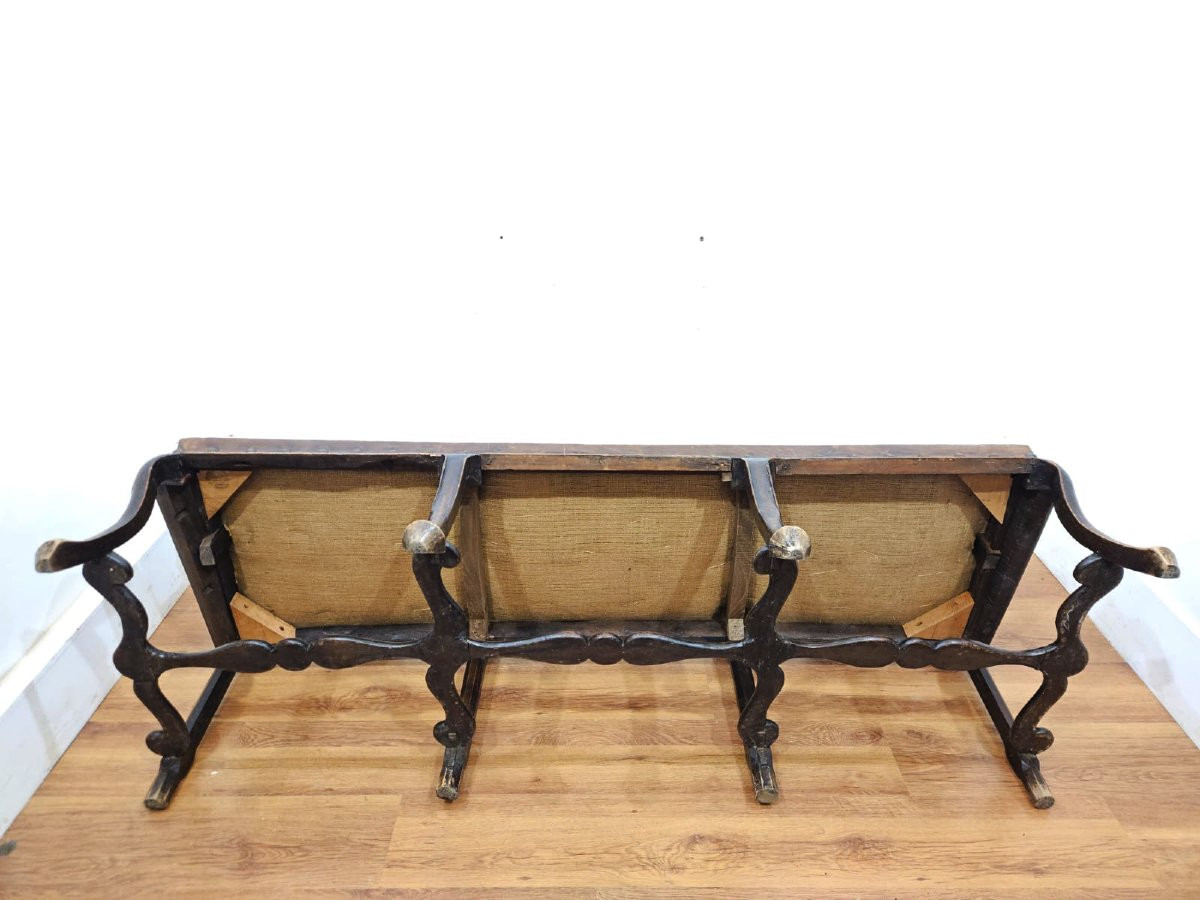 Wooden And Leather Sofa, Portugal, 18th Century-photo-4