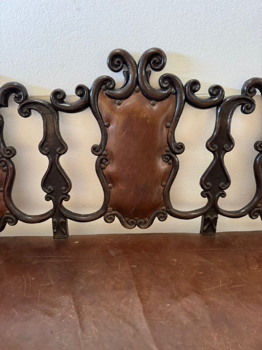 Wooden And Leather Sofa, Portugal, 18th Century-photo-3