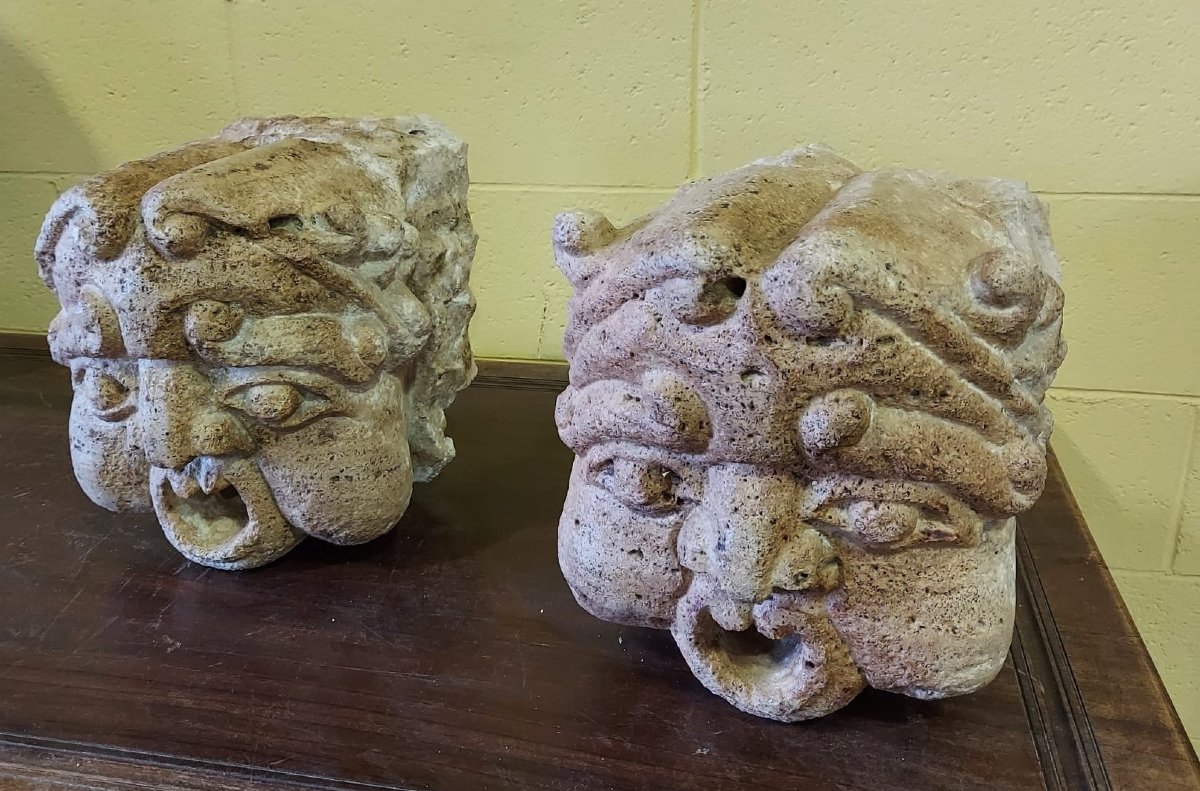 Masques de fontaine en pierre calcaire-photo-2