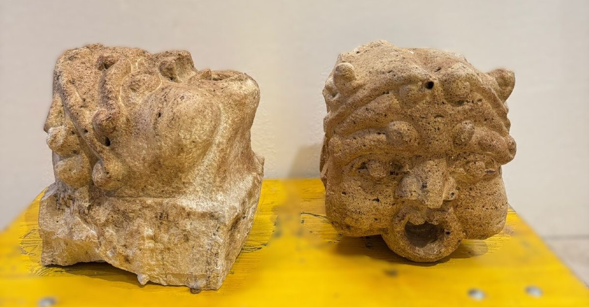 Masques de fontaine en pierre calcaire-photo-2