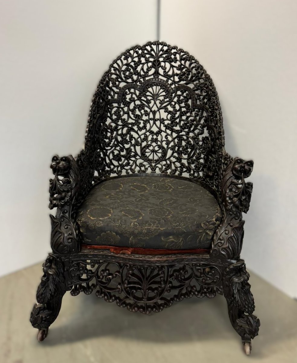 19th Century Anglo-indian Openwork Chair-photo-2