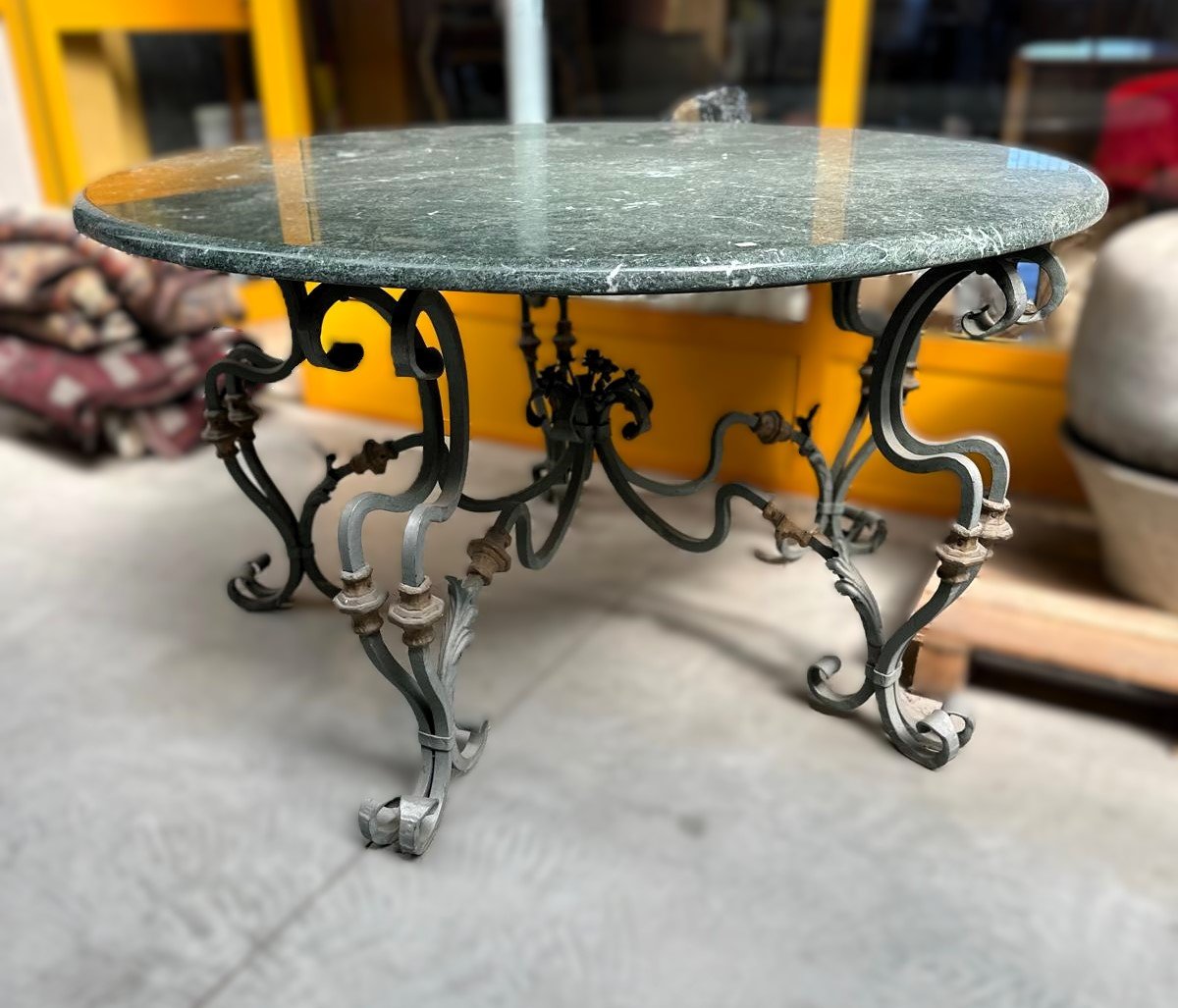 Wrought-iron Table With A Green Marble Top-photo-2