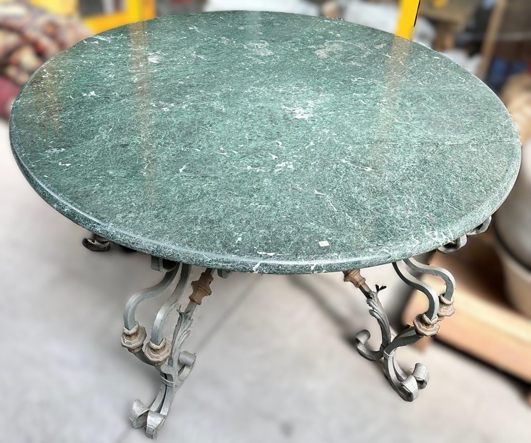 Wrought-iron Table With A Green Marble Top-photo-3