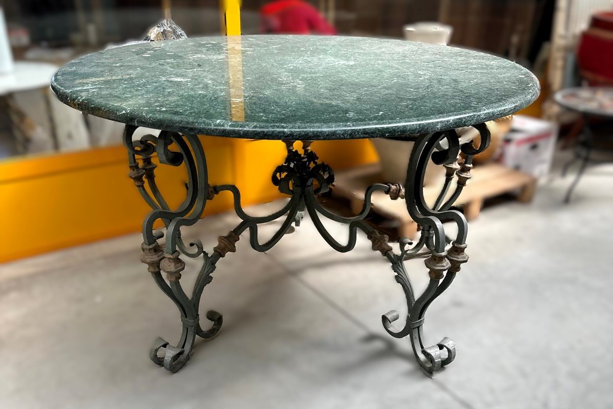 Wrought-iron Table With A Green Marble Top
