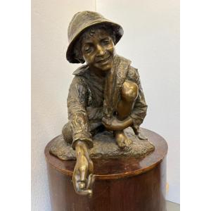 Enfant aux billes, bronze, Enrico Astori (1859 - 1921)