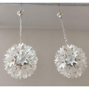 Paire de lustres en verre Sputnik