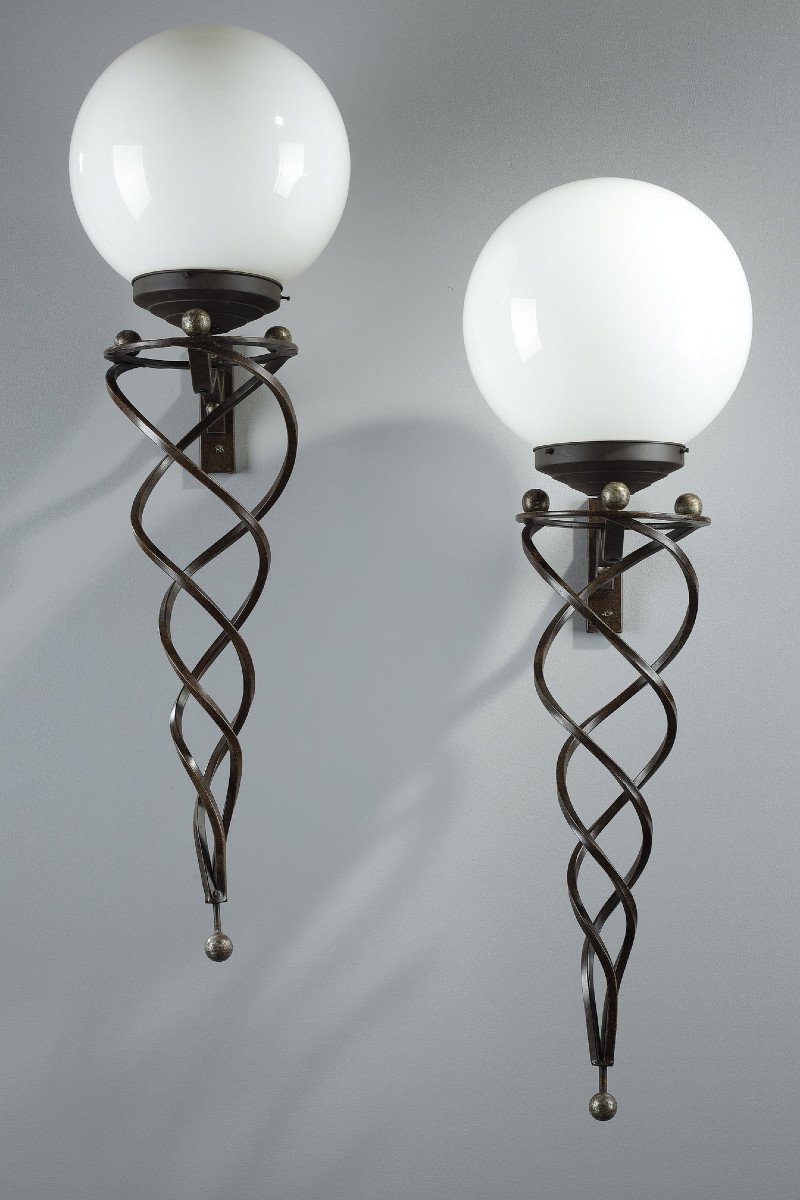 Pair Of Wrought Iron Art Déco Sconces-photo-2